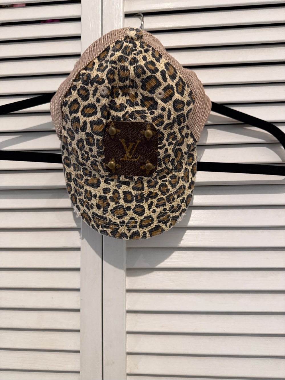 Vintage Boho-Womens Leopard Print Cap upcycled vintage Louis Vuitton materials
